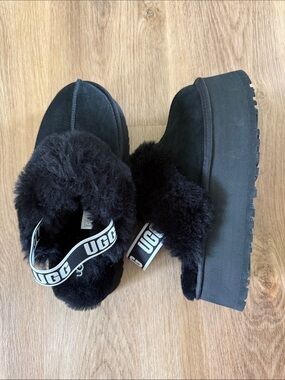 UGG Black Fluff Slide Slippers